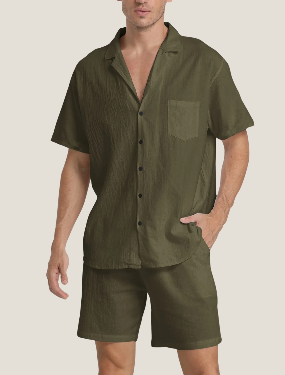 Set med texturerad vävd skjorta och shorts för herr-Men's Sets-Fjallbarn