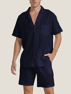 Set med texturerad vävd skjorta och shorts för herr-Men's Sets-Fjallbarn