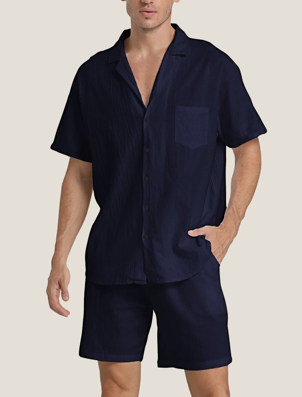 Set med texturerad vävd skjorta och shorts för herr-Men's Sets-Fjallbarn