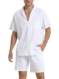 Set med texturerad vävd skjorta och shorts för herr-Men's Sets-Fjallbarn