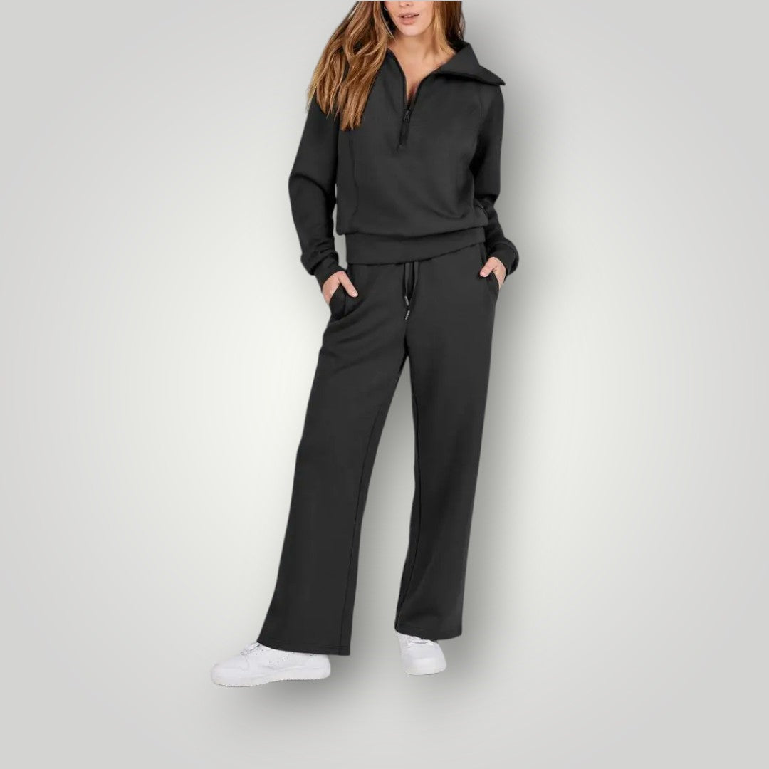 Set med tröja med kvartslång dragkedja och vida byxor för dam-Sets for women-Fjallbarn