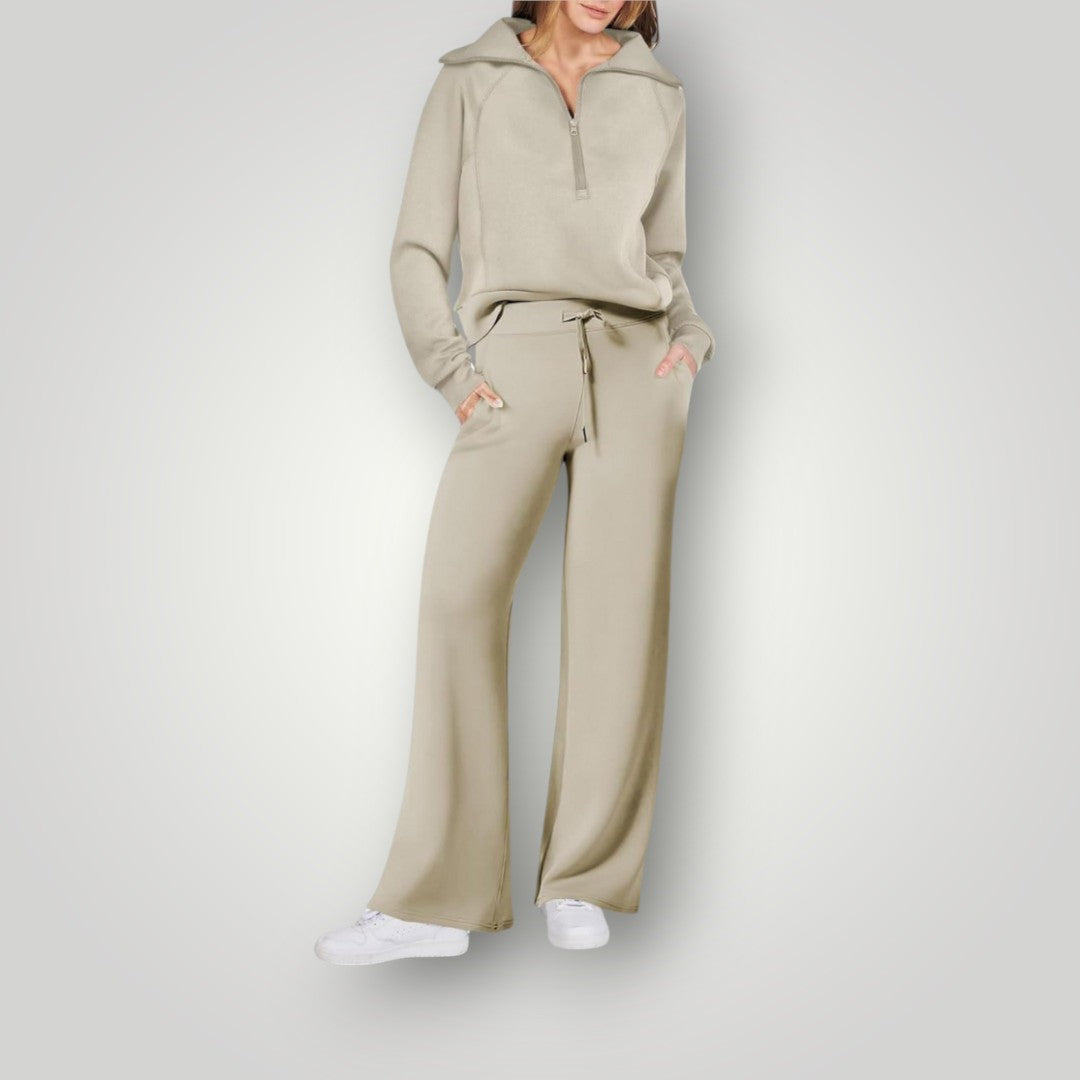 Set med tröja med kvartslång dragkedja och vida byxor för dam-Sets for women-Fjallbarn