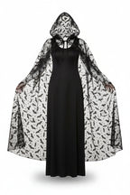 Skir cape med fladdermusmönster och huva för dam-Halloween-Fjallbarn