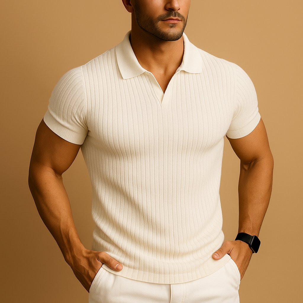 Slim fit-pikétröja med V-ringning för herr-T-Shirts & Polos for men-Fjallbarn