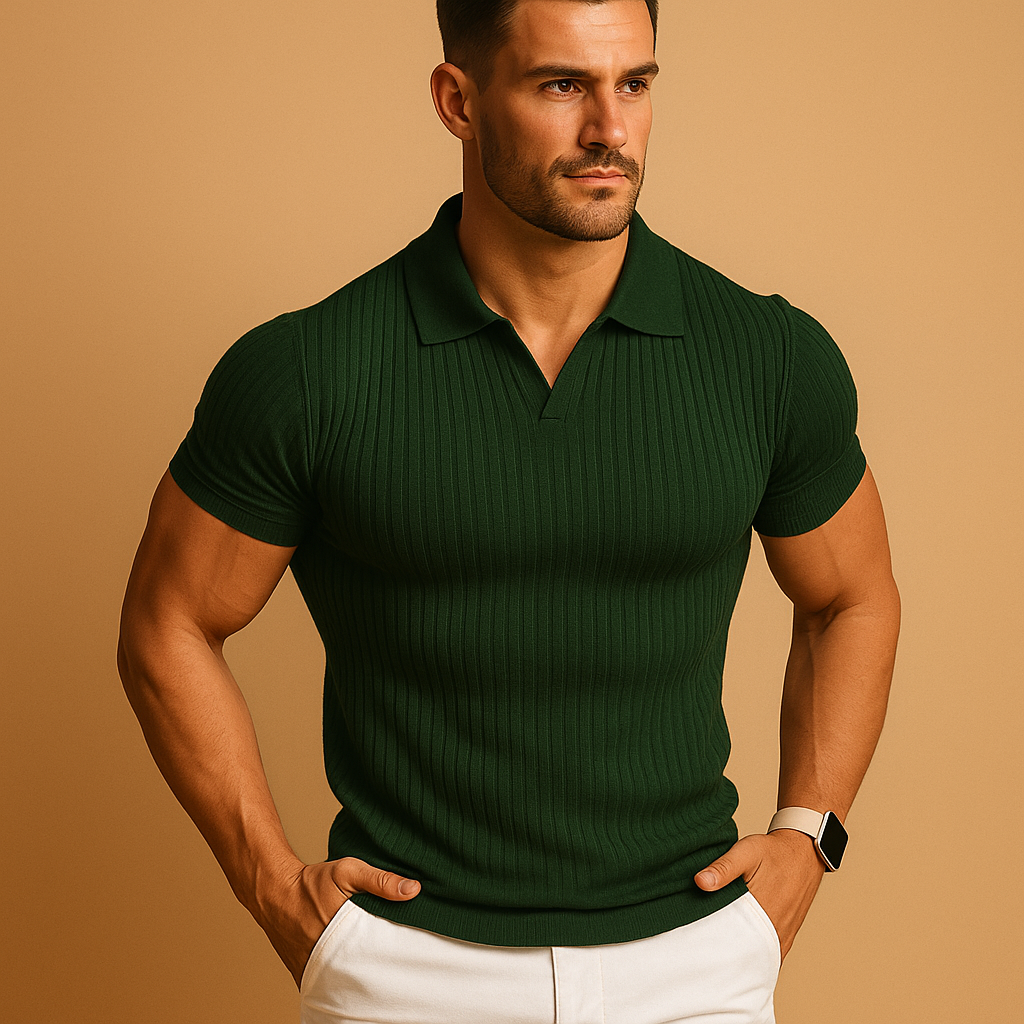 Slim fit-pikétröja med V-ringning för herr-T-Shirts & Polos for men-Fjallbarn