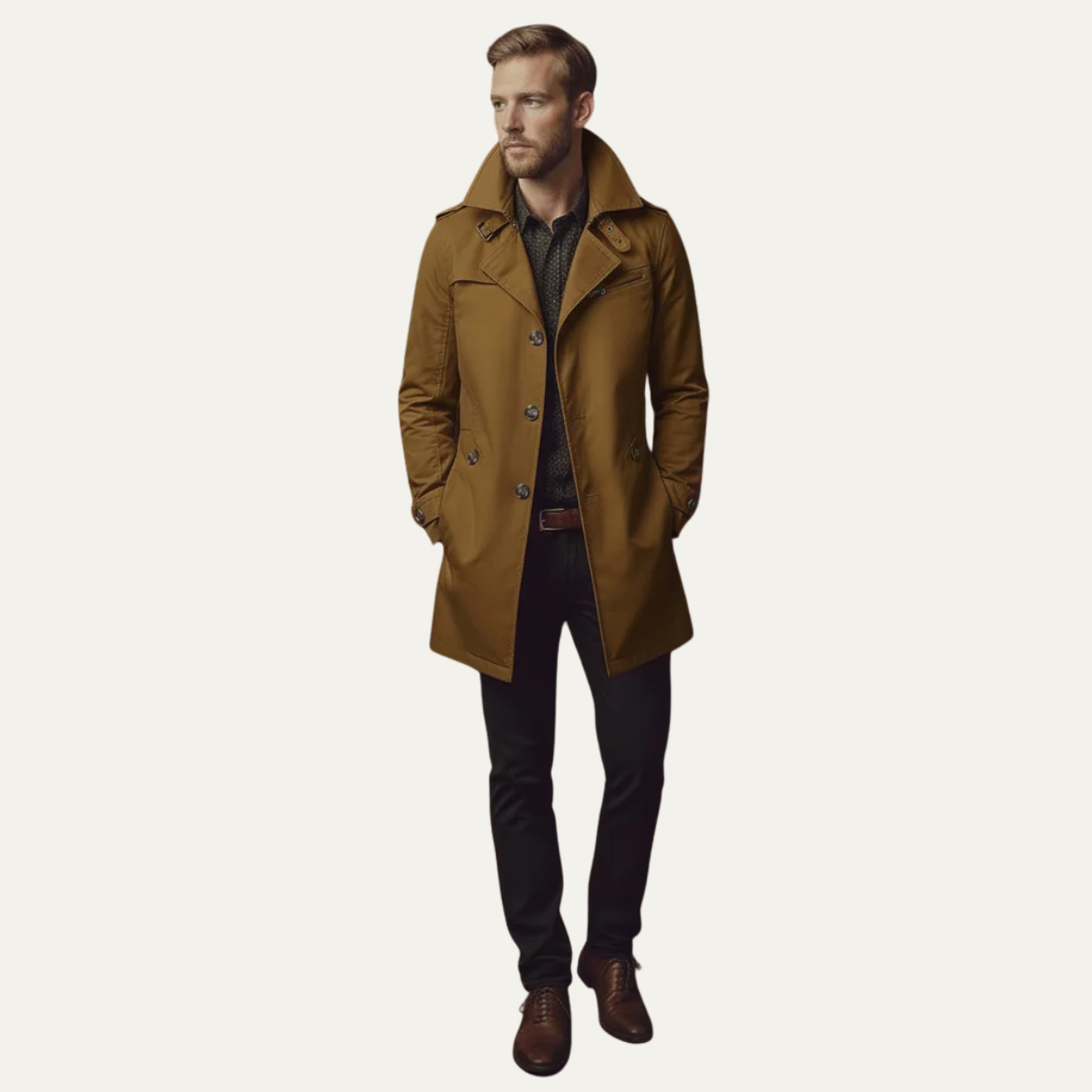 Slim fit trenchcoat för män med slagkrage-Coats for men-Fjallbarn