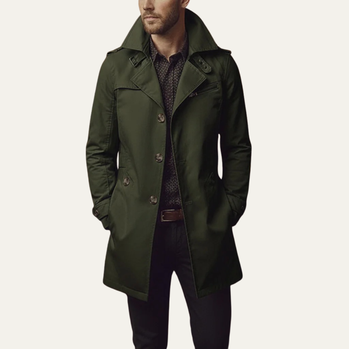 Slim fit trenchcoat för män med slagkrage-Coats for men-Fjallbarn