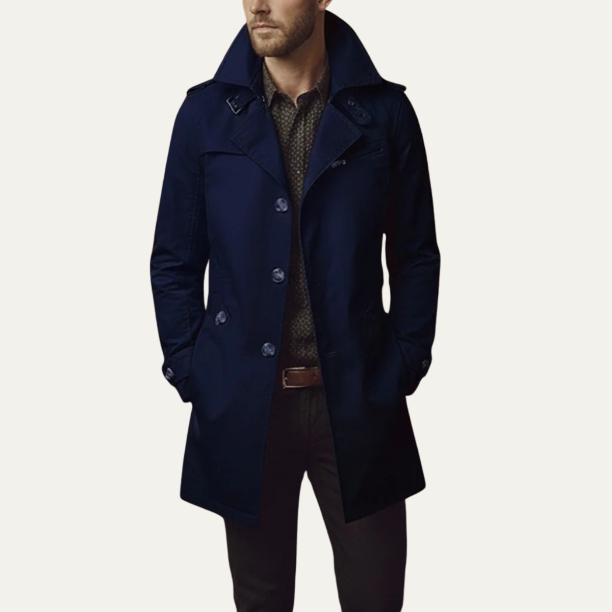Slim fit trenchcoat för män med slagkrage-Coats for men-Fjallbarn