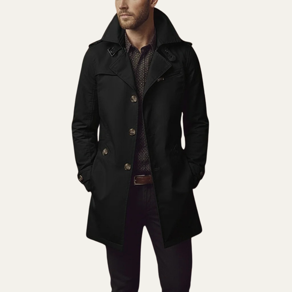 Slim fit trenchcoat för män med slagkrage-Coats for men-Fjallbarn