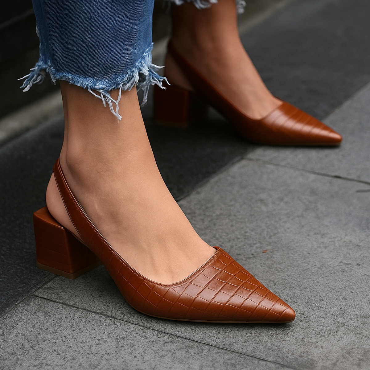 Slingback-klackskor med spetsig tå och blockklack för dam-Footwear for women-Fjallbarn