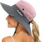 Solhatt för damer med brett brätte och öppning för hästsvans-Accessories for Women-Fjallbarn