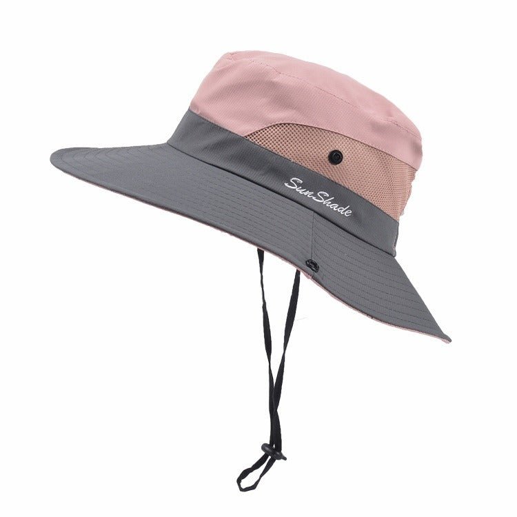 Solhatt för damer med brett brätte och öppning för hästsvans-Accessories for Women-Fjallbarn