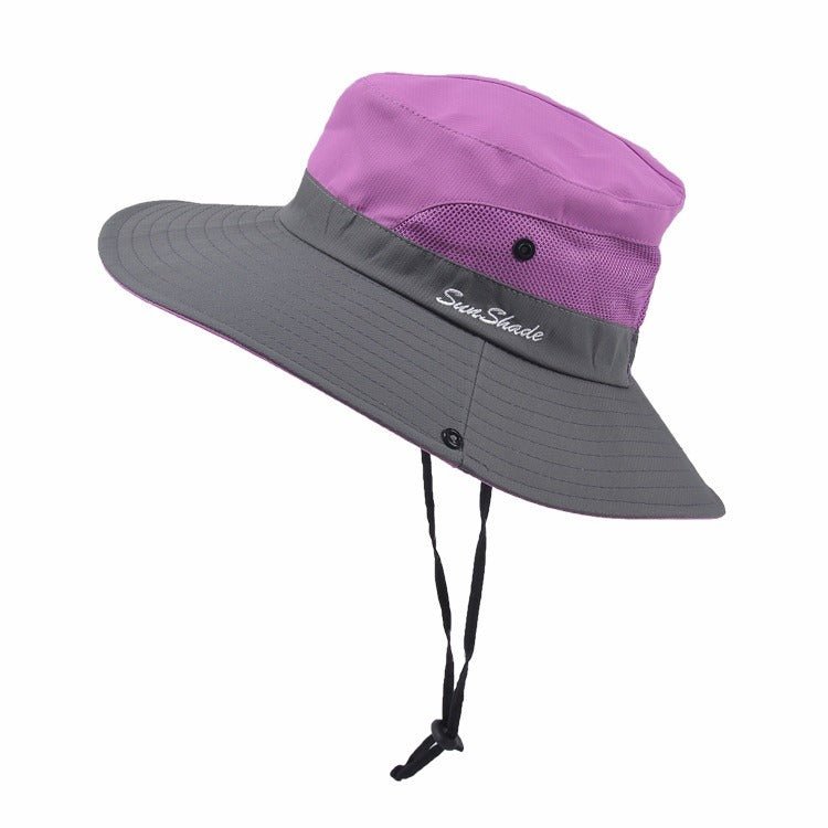 Solhatt för damer med brett brätte och öppning för hästsvans-Accessories for Women-Fjallbarn