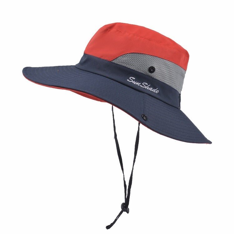 Solhatt för damer med brett brätte och öppning för hästsvans-Accessories for Women-Fjallbarn