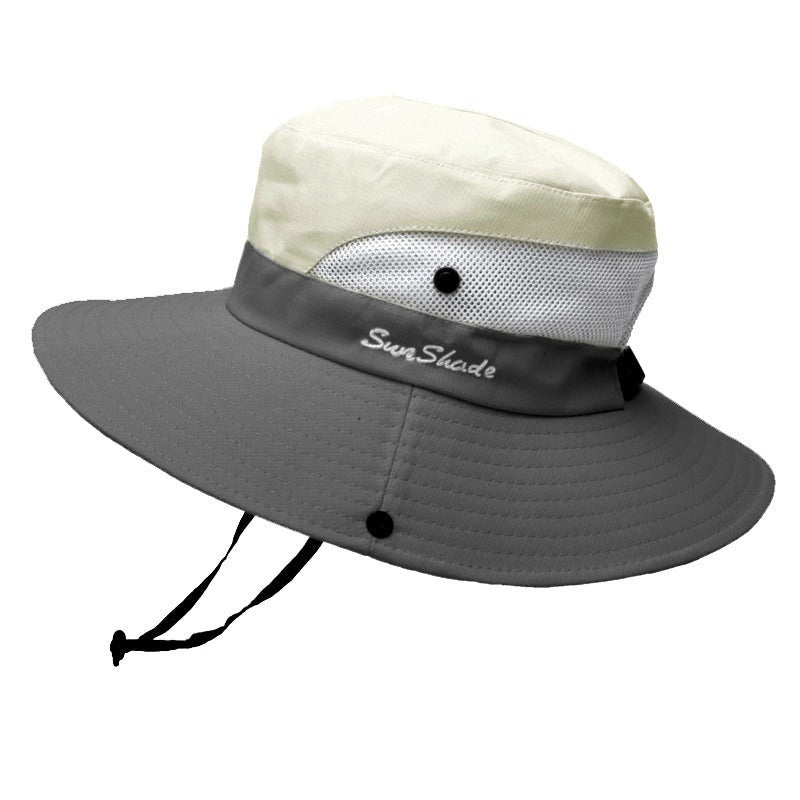 Solhatt för damer med brett brätte och öppning för hästsvans-Accessories for Women-Fjallbarn