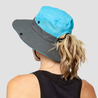 Solhatt för damer med brett brätte och öppning för hästsvans-Accessories for Women-Fjallbarn