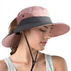 Solhatt för damer med brett brätte och öppning för hästsvans-Accessories for Women-Fjallbarn