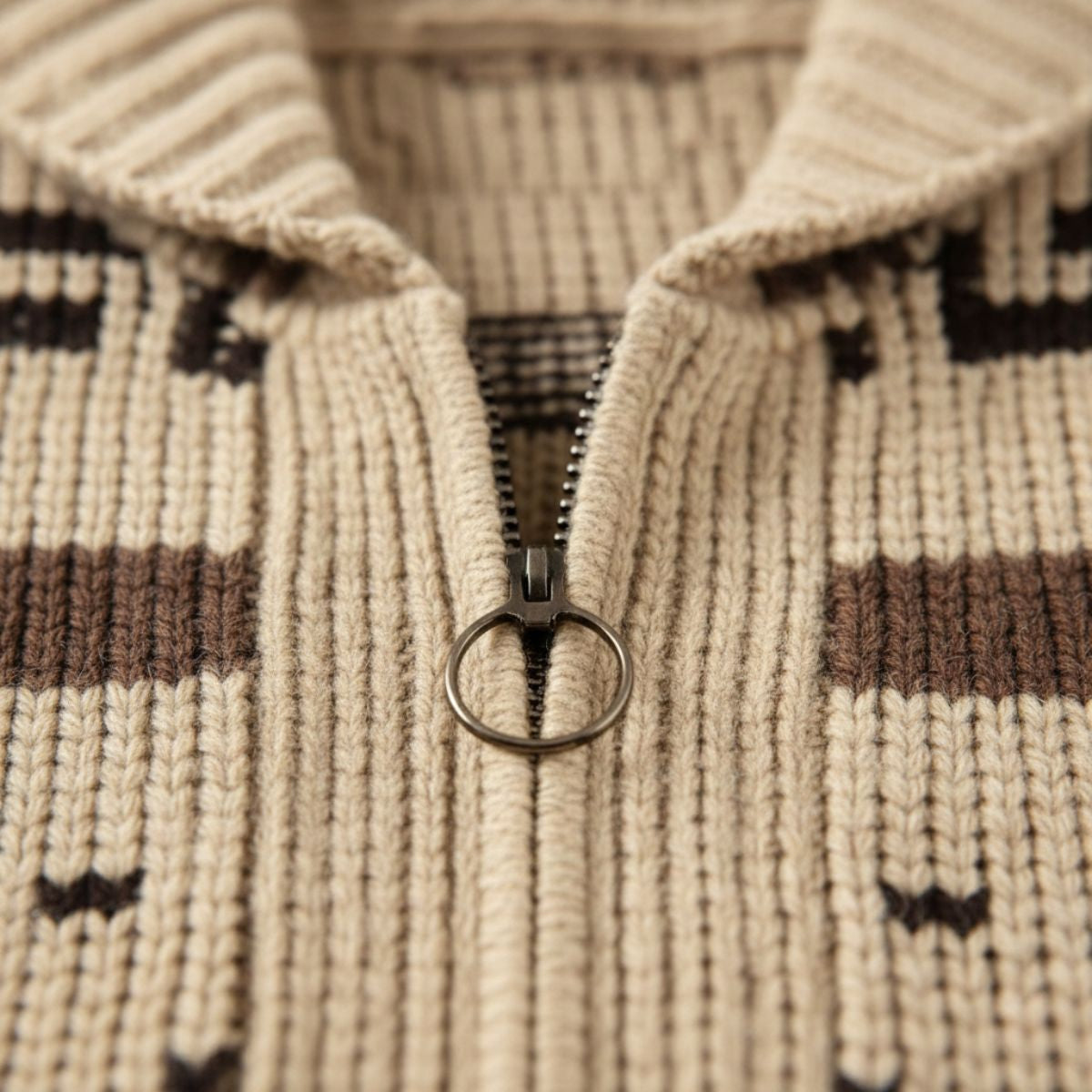 Stickad kofta med geometriskt mönster, dragkedja och sjalkrage för herrar-Cardigan for men-Fjallbarn