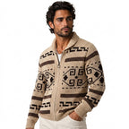 Stickad kofta med geometriskt mönster, dragkedja och sjalkrage för herrar-Cardigan for men-Fjallbarn