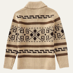 Stickad kofta med geometriskt mönster, dragkedja och sjalkrage för herrar-Cardigan for men-Fjallbarn