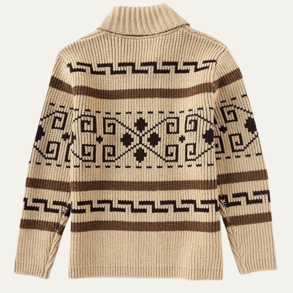Stickad kofta med geometriskt mönster, dragkedja och sjalkrage för herrar-Cardigan for men-Fjallbarn
