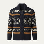 Stickad kofta med geometriskt mönster, dragkedja och sjalkrage för herrar-Cardigan for men-Fjallbarn