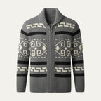 Stickad kofta med geometriskt mönster, dragkedja och sjalkrage för herrar-Cardigan for men-Fjallbarn