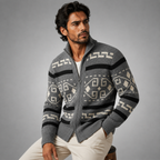 Stickad kofta med geometriskt mönster, dragkedja och sjalkrage för herrar-Cardigan for men-Fjallbarn