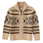 Stickad kofta med geometriskt mönster, dragkedja och sjalkrage för herrar-Cardigan for men-Fjallbarn