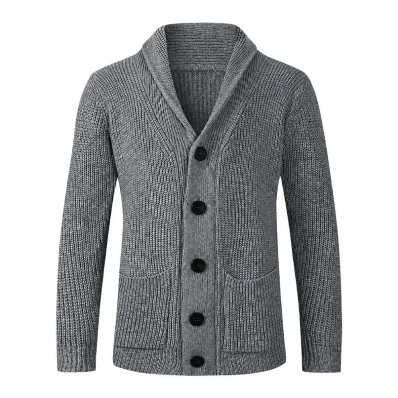Stickad kofta med sjalkrage och knappar för herrar-Cardigan for men-Fjallbarn