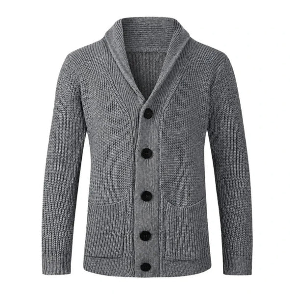 Stickad kofta med sjalkrage och knappar för herrar-Cardigan for men-Fjallbarn