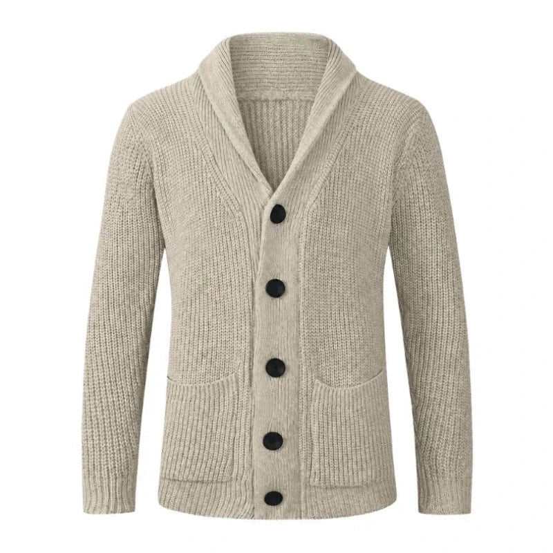 Stickad kofta med sjalkrage och knappar för herrar-Cardigan for men-Fjallbarn
