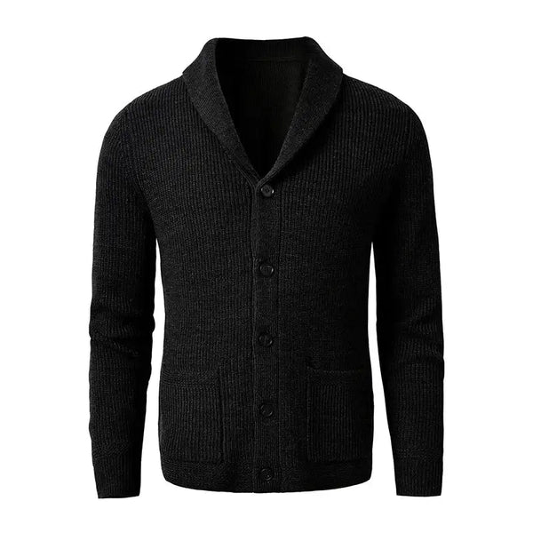 Stickad kofta med sjalkrage och knappar för herrar-Cardigan for men-Fjallbarn