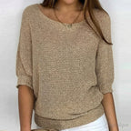 Stickad tröja för dam med ärmar i armbågslängd-Sweaters for Women-Fjallbarn