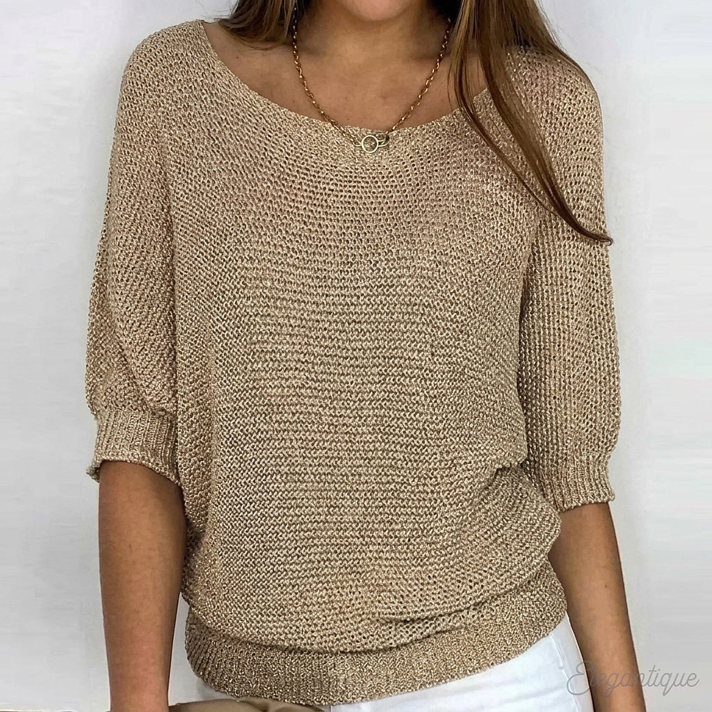 Stickad tröja för dam med ärmar i armbågslängd-Sweaters for Women-Fjallbarn