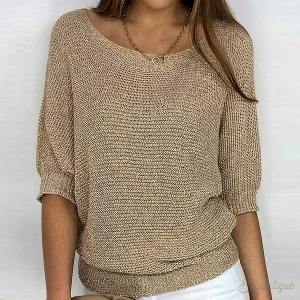 Stickad tröja för dam med ärmar i armbågslängd-Sweaters for Women-Fjallbarn