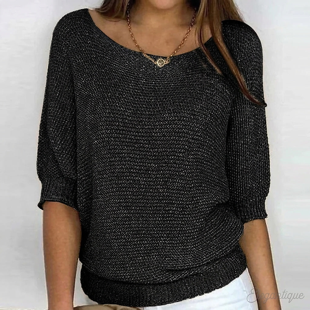 Stickad tröja för dam med ärmar i armbågslängd-Sweaters for Women-Fjallbarn