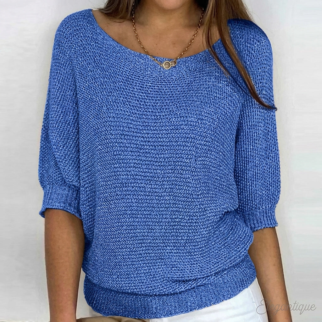 Stickad tröja för dam med ärmar i armbågslängd-Sweaters for Women-Fjallbarn