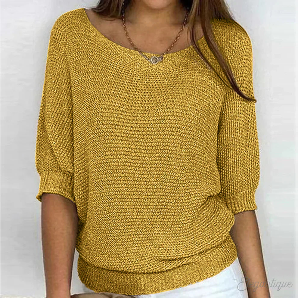 Stickad tröja för dam med ärmar i armbågslängd-Sweaters for Women-Fjallbarn