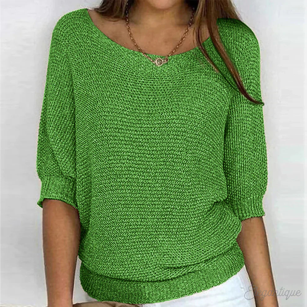 Stickad tröja för dam med ärmar i armbågslängd-Sweaters for Women-Fjallbarn