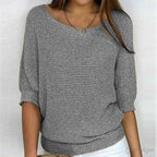Stickad tröja för dam med ärmar i armbågslängd-Sweaters for Women-Fjallbarn