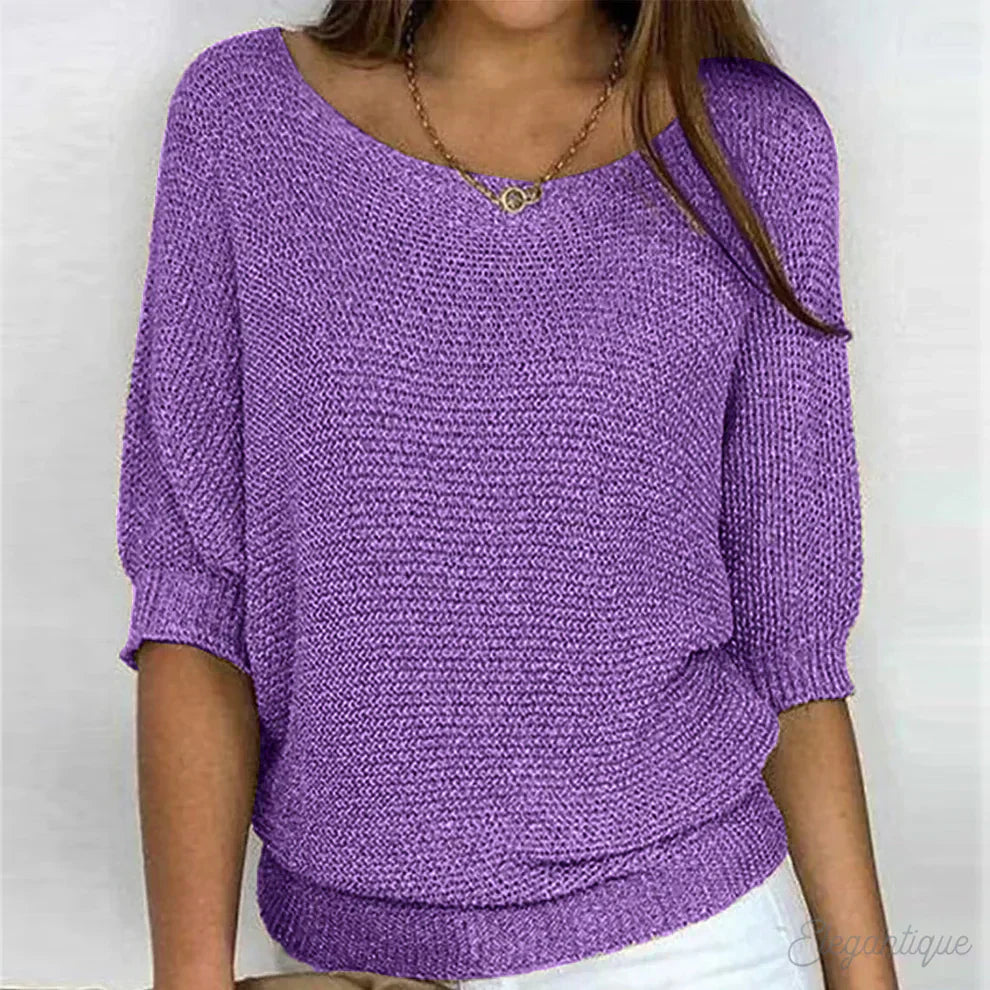 Stickad tröja för dam med ärmar i armbågslängd-Sweaters for Women-Fjallbarn