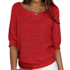 Stickad tröja för dam med ärmar i armbågslängd-Sweaters for Women-Fjallbarn