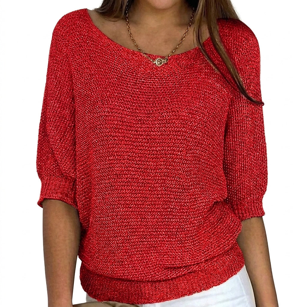 Stickad tröja för dam med ärmar i armbågslängd-Sweaters for Women-Fjallbarn