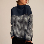 Stickad tröja med chevronmönster och polokrage för dam-Sweaters for Women-Fjallbarn