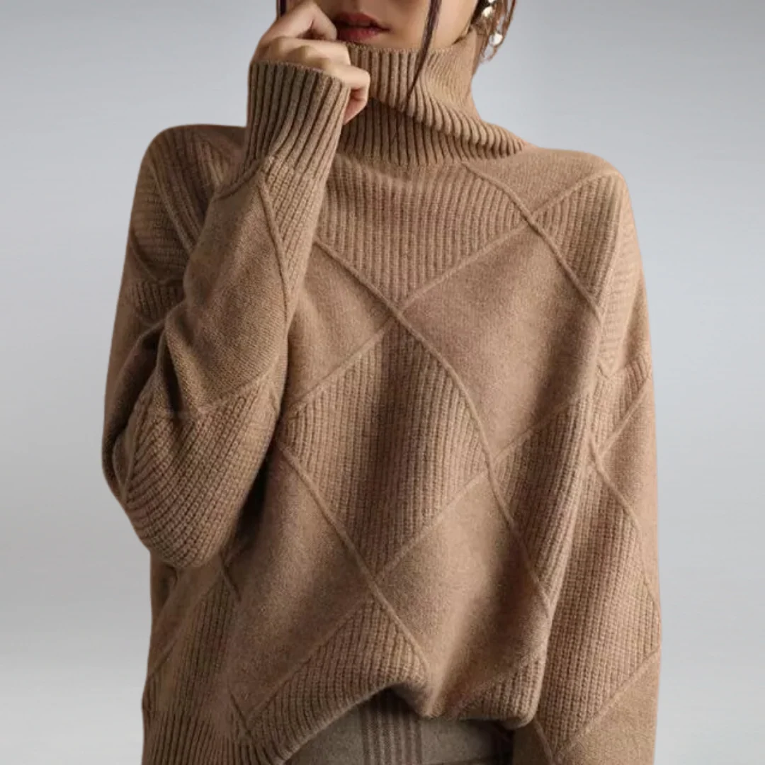 Stickad tröja med diamantmönster för dam-Sweaters for Women-Fjallbarn