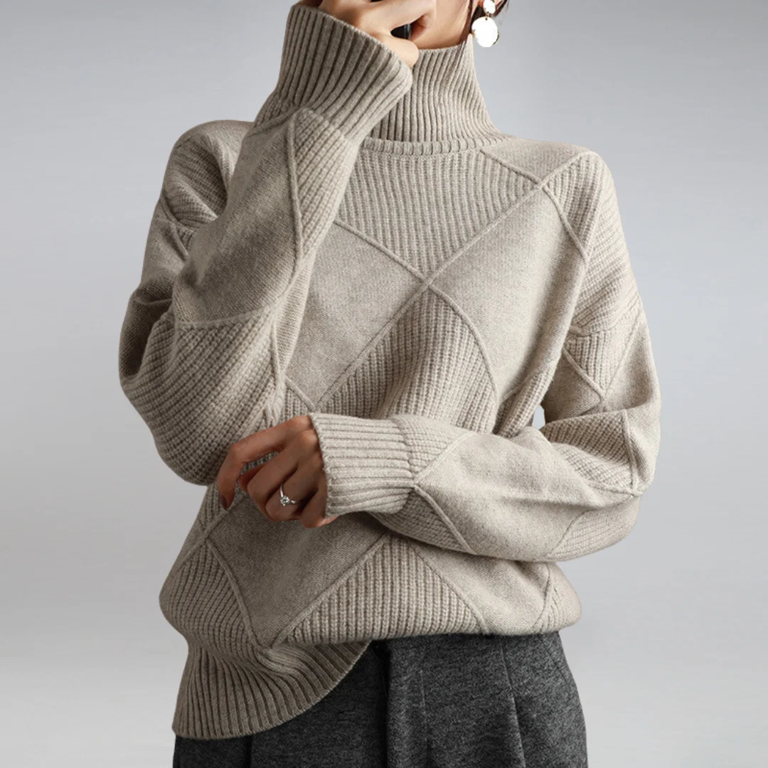 Stickad tröja med diamantmönster för dam-Sweaters for Women-Fjallbarn