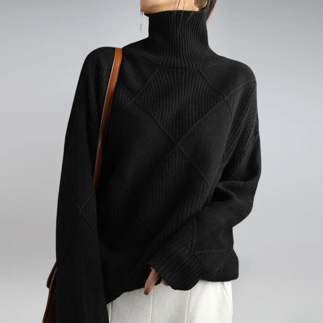 Stickad tröja med diamantmönster för dam-Sweaters for Women-Fjallbarn