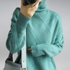 Stickad tröja med diamantmönster för dam-Sweaters for Women-Fjallbarn