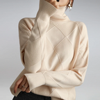 Stickad tröja med diamantmönster för dam-Sweaters for Women-Fjallbarn